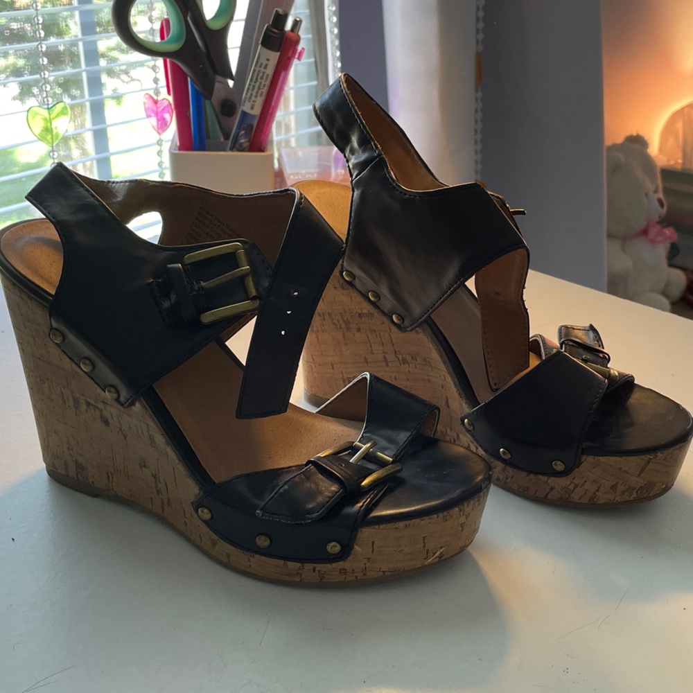 Target Vintage Black Wedge Sandals with Cork Heel